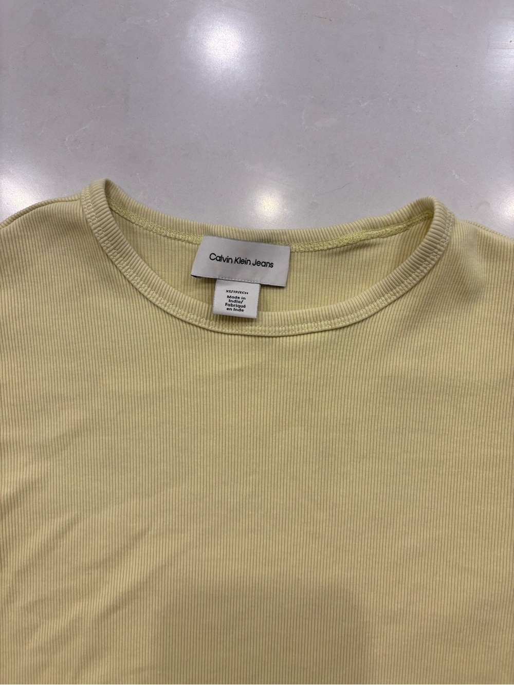 Calvin Klein Jeans Pale Yellow Ribbed Short Sleeve Tee - Picture 2 of 3